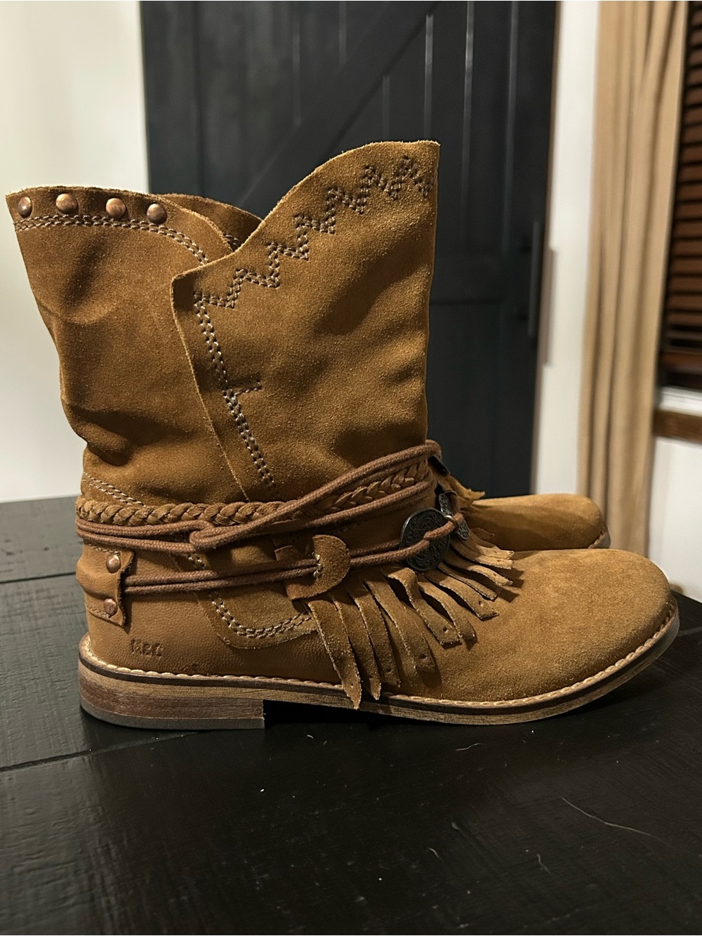 Musse & Cloud Tan Suede Fringe Ankle Boots